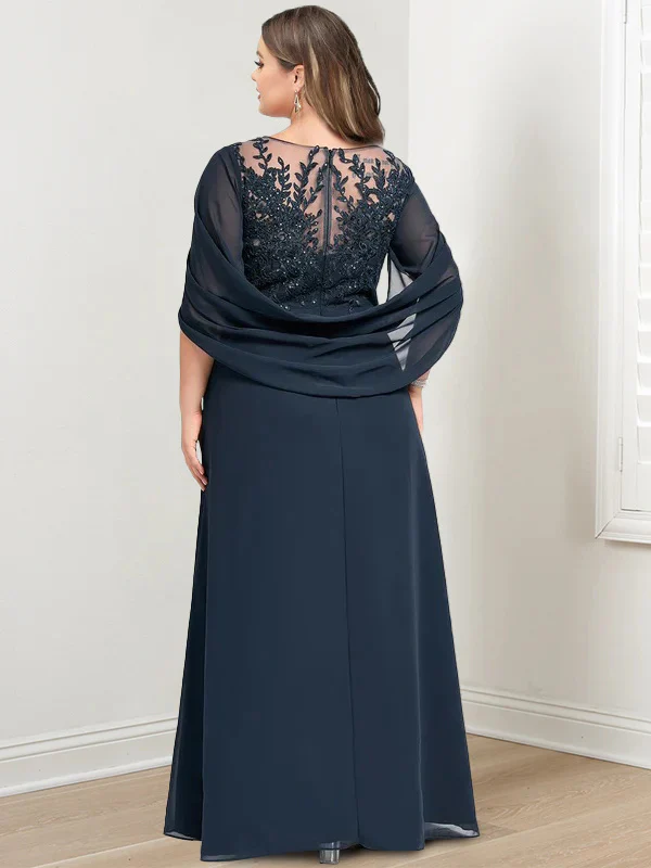 A-Line/Princess Scoop Floor-Length Mother of the Bride Dresses with Pleated & Sequins - Image 4