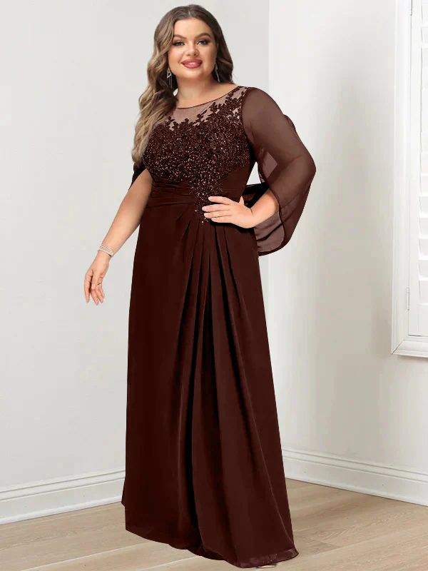 A-Line/Princess Scoop Floor-Length Plus Size Mother of the Bride Dresses with Pleated & Sequins - Image 29