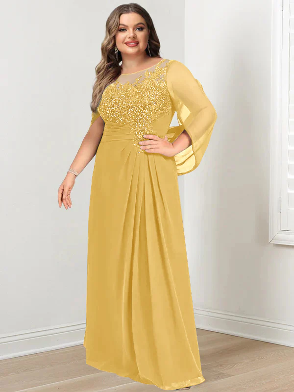A-Line/Princess Scoop Floor-Length Plus Size Mother of the Bride Dresses with Pleated & Sequins - Image 37