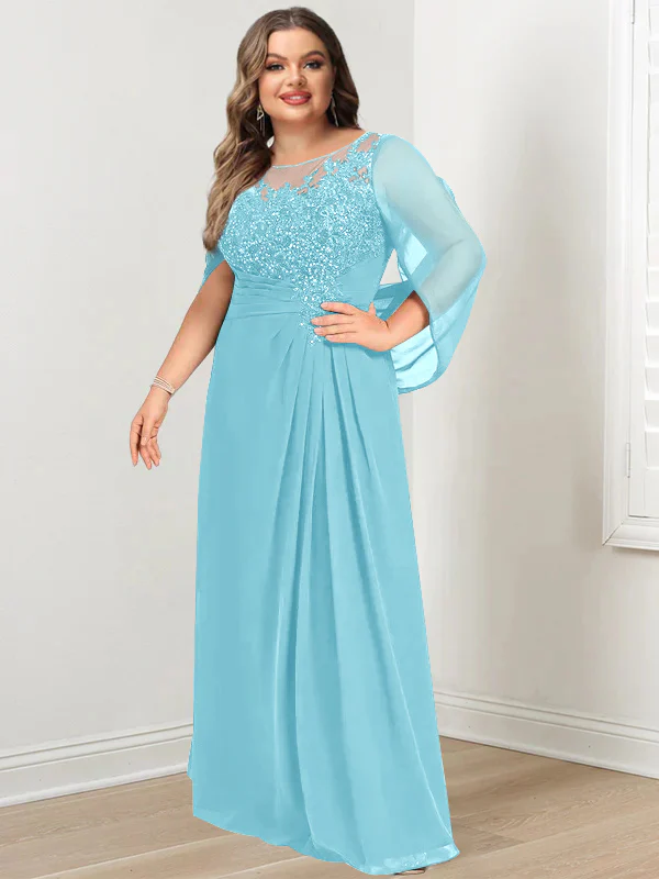 A-Line/Princess Scoop Floor-Length Plus Size Mother of the Bride Dresses with Pleated & Sequins - Image 4