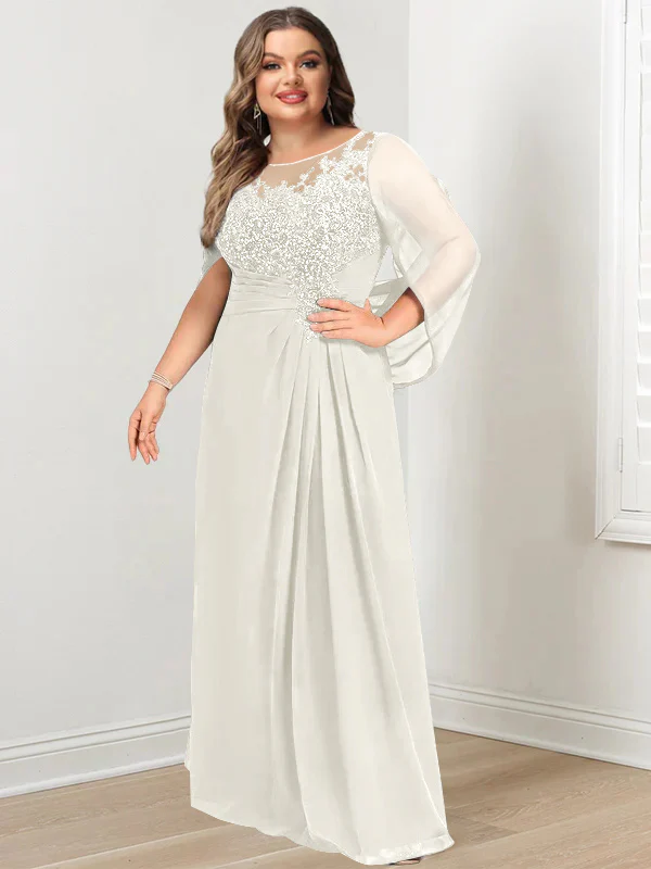 A-Line/Princess Scoop Floor-Length Plus Size Mother of the Bride Dresses with Pleated & Sequins - Image 40