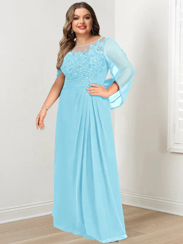 A-Line/Princess Scoop Floor-Length Plus Size Mother of the Bride Dresses with Pleated & Sequins - Image 41