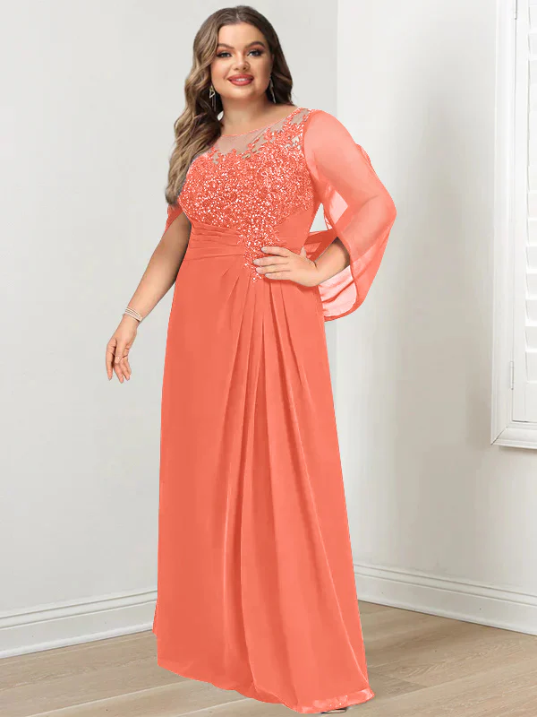 A-Line/Princess Scoop Floor-Length Plus Size Mother of the Bride Dresses with Pleated & Sequins - Image 46