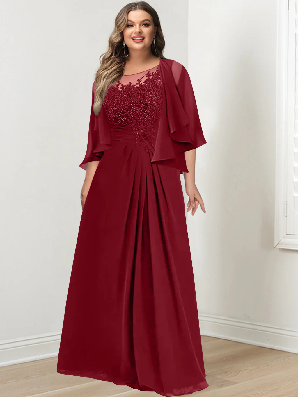 A-Line/Princess Scoop Floor-Length Plus Size Mother of the Bride Dresses with Pleated & Sequins - Image 28