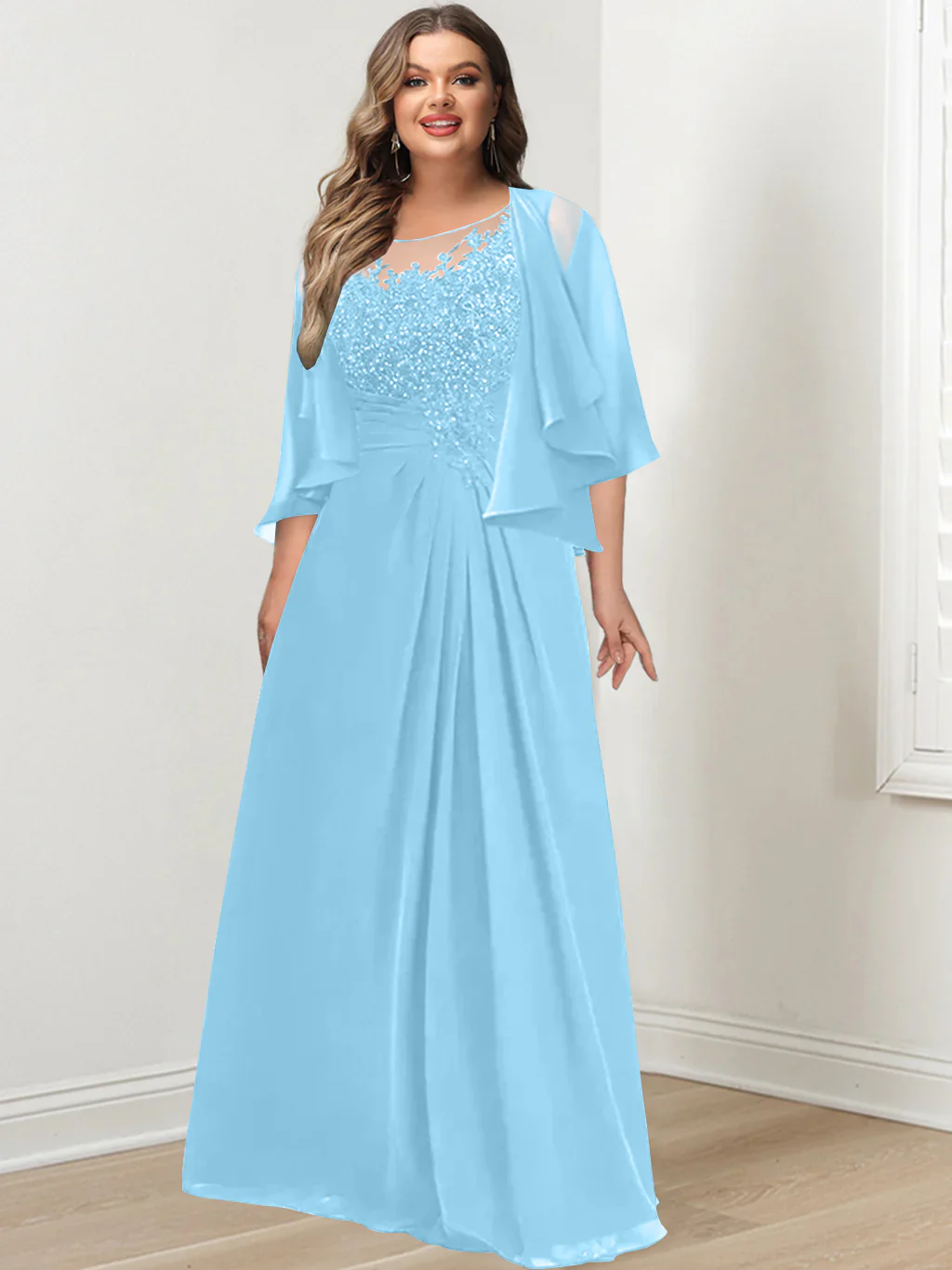 A-Line/Princess Scoop Floor-Length Plus Size Mother of the Bride Dresses with Pleated & Sequins - Image 44