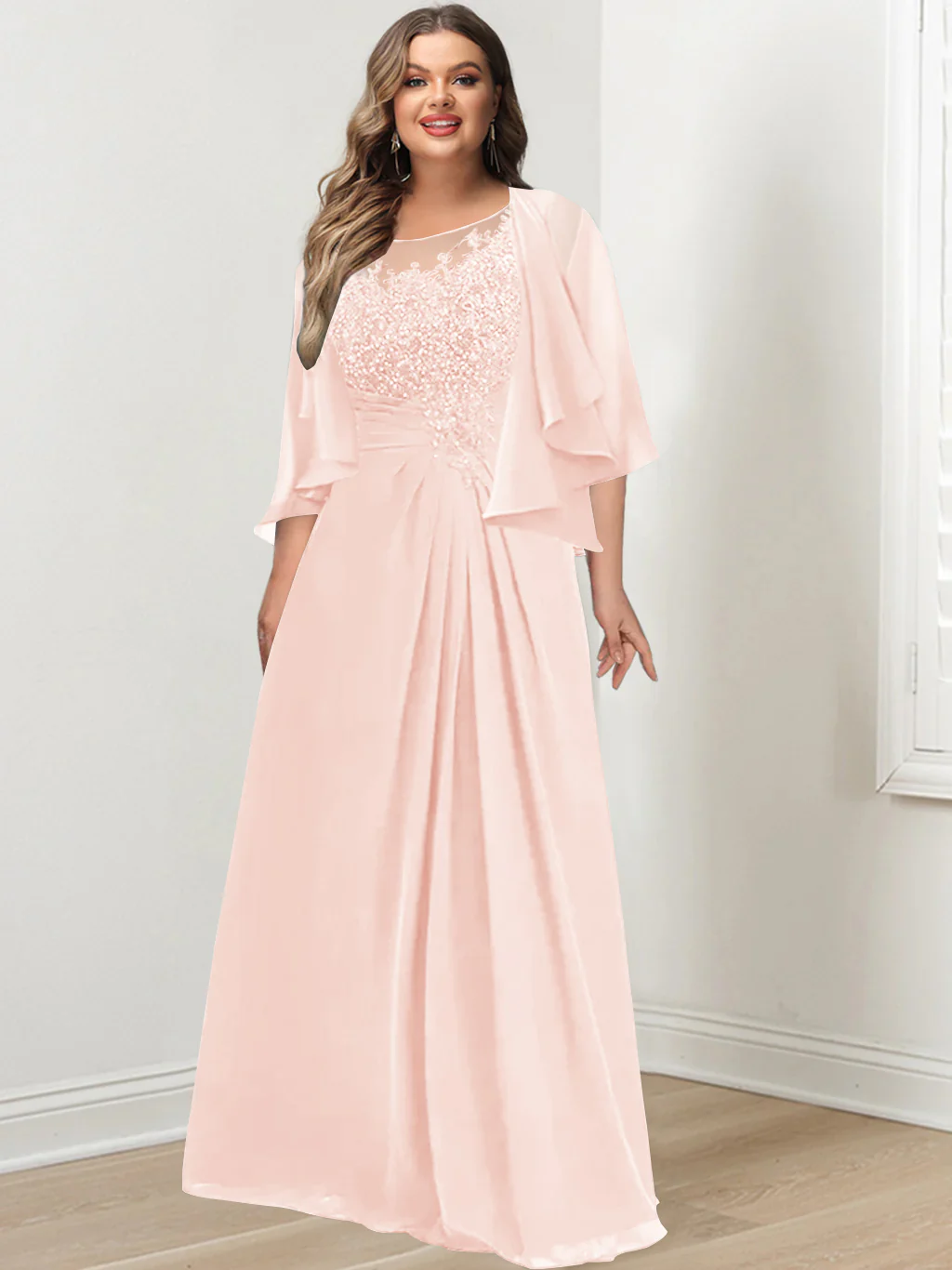 A-Line/Princess Scoop Floor-Length Plus Size Mother of the Bride Dresses with Pleated & Sequins - Image 52