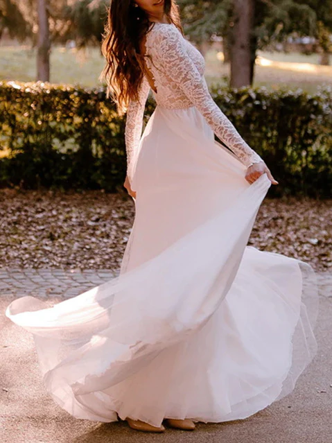 A-Line/Princess Scoop Floor-length Wedding Dress - Image 4