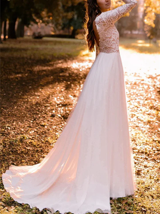 A-Line/Princess Scoop Floor-length Wedding Dress - Image 5