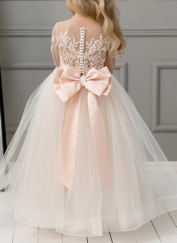 A-Line/Princess Scoop Flower Girl Dresses With Bowknot - Image 2
