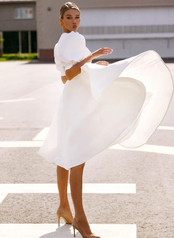 A-Line/Princess Scoop Knee-Length Wedding Dress - Image 3