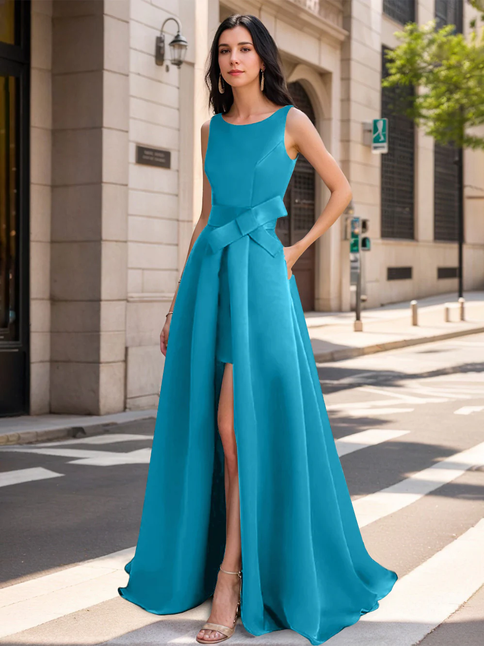 A-Line/Princess Scoop Mother of the Bride Dresses with High Split & Bow - Image 22