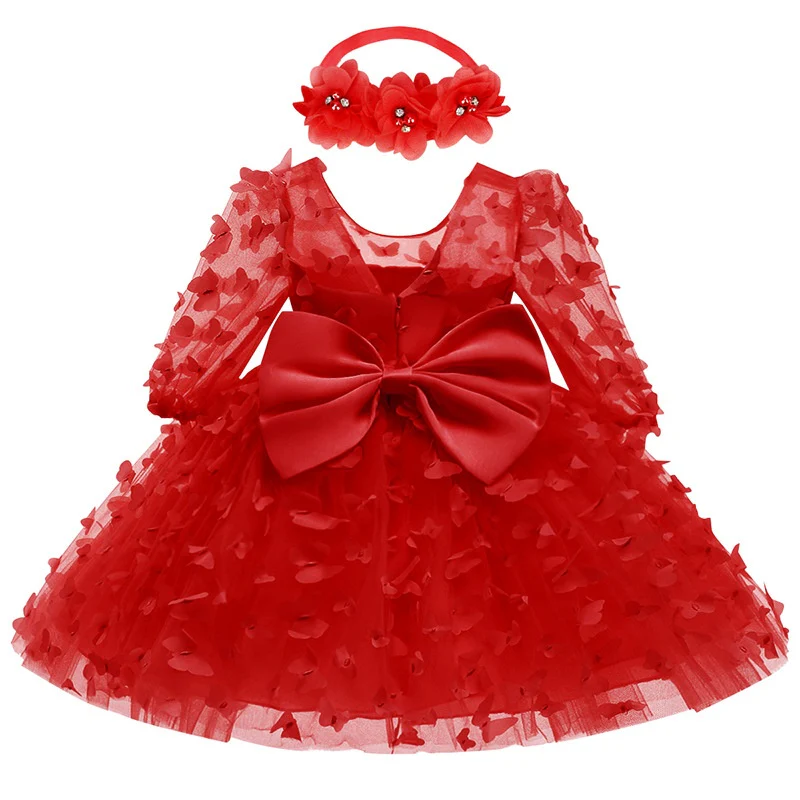 A-Line/Princess Scoop Neck 3/4 Length Sleeves Knee-Length Flower Girl Dress with 3D Butterfly - Image 6