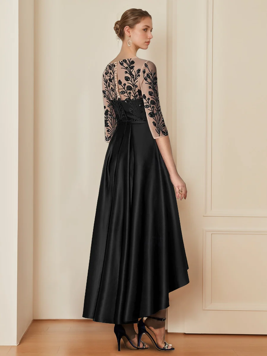 A-Line/Princess Scoop Neck 3/4 Sleeves Asymmetrical Mother of the Bride Dresses with Appliques - Image 2
