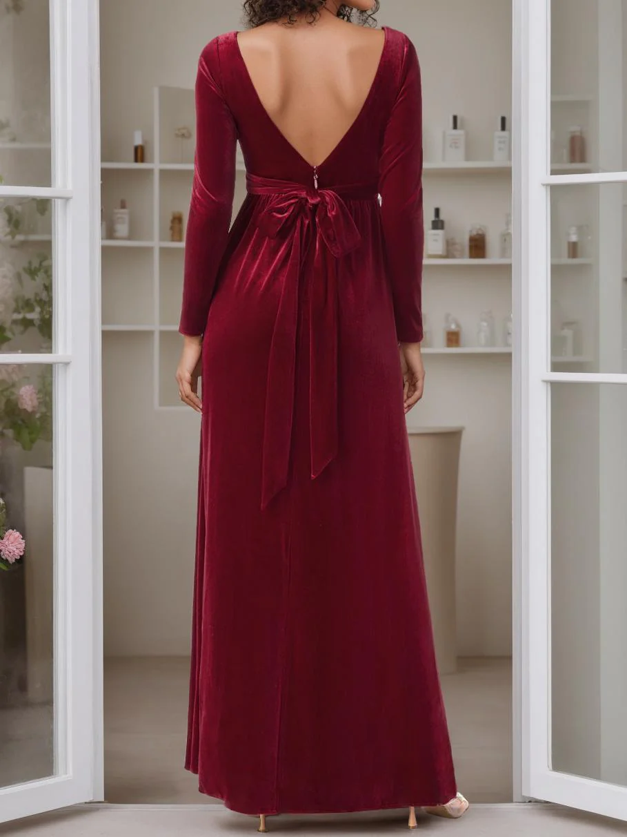 A-Line/Princess Scoop Neck Long Sleeves Floor-Length Mother of the Bride Dresses with Ruffles - Image 2