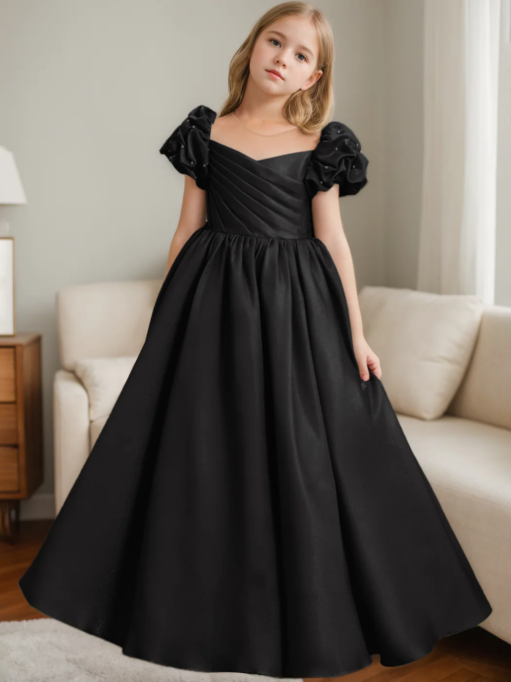 A-Line/Princess Scoop Neck Short Sleeves Floor-Length Flower Girl Dress with Ruffles - Image 12