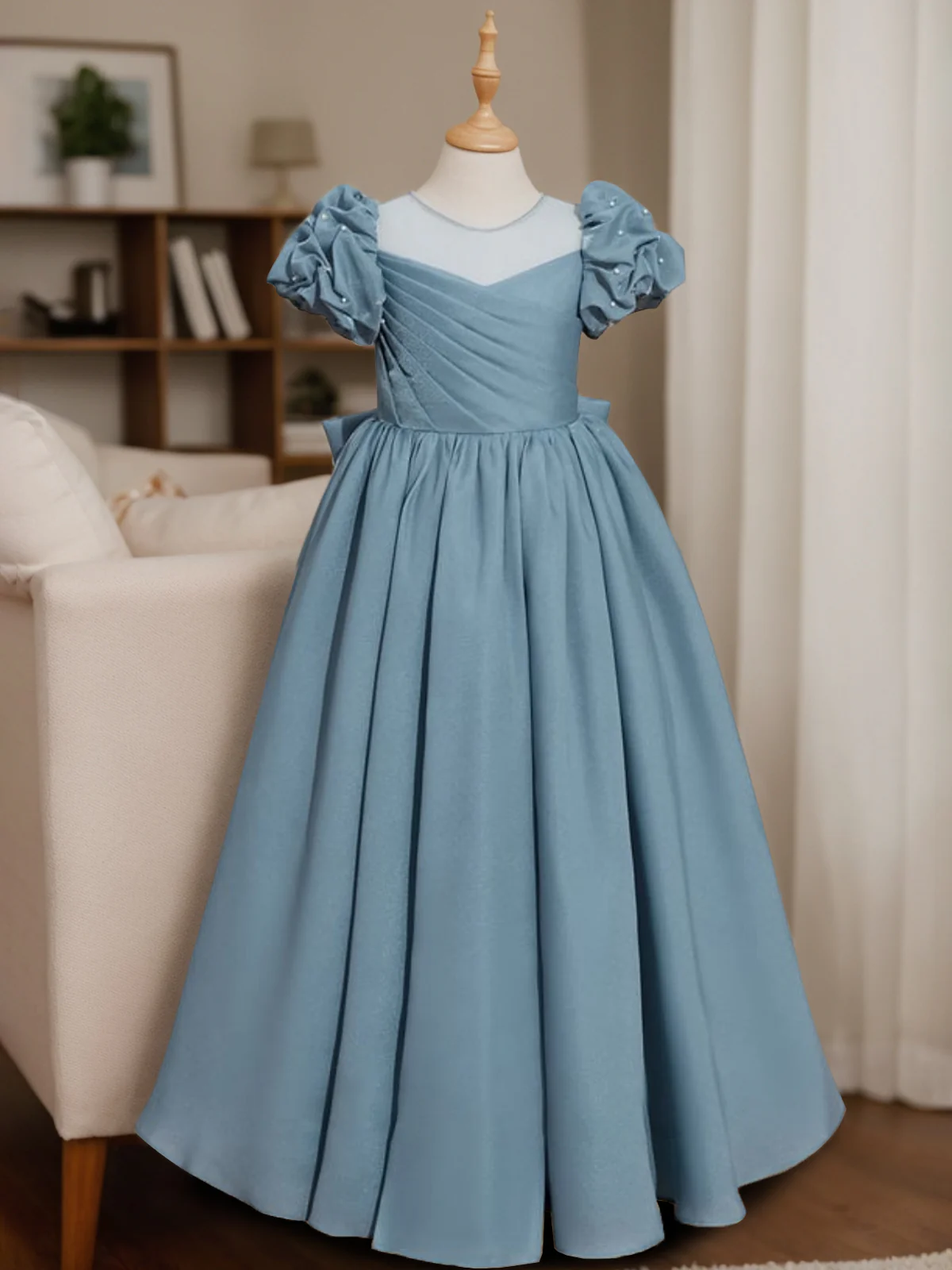 A-Line/Princess Scoop Neck Short Sleeves Floor-Length Flower Girl Dress with Ruffles - Image 3