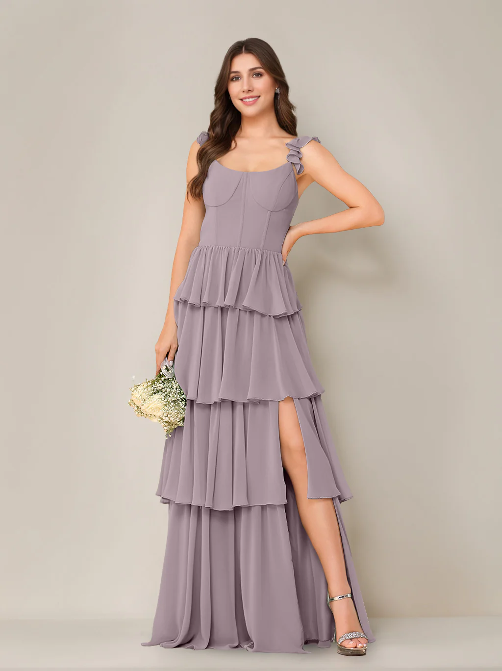 A-Line/Princess Scoop Neck Sleeveless Floor-Length Bridesmaid Dress with Ruffles & Split Side - Image 17