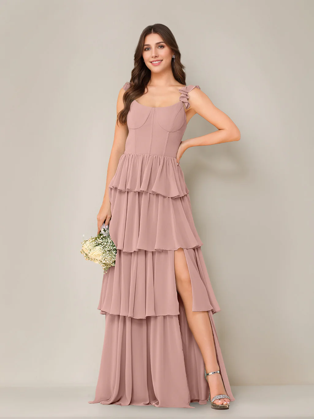 A-Line/Princess Scoop Neck Sleeveless Floor-Length Bridesmaid Dress with Ruffles & Split Side - Image 19