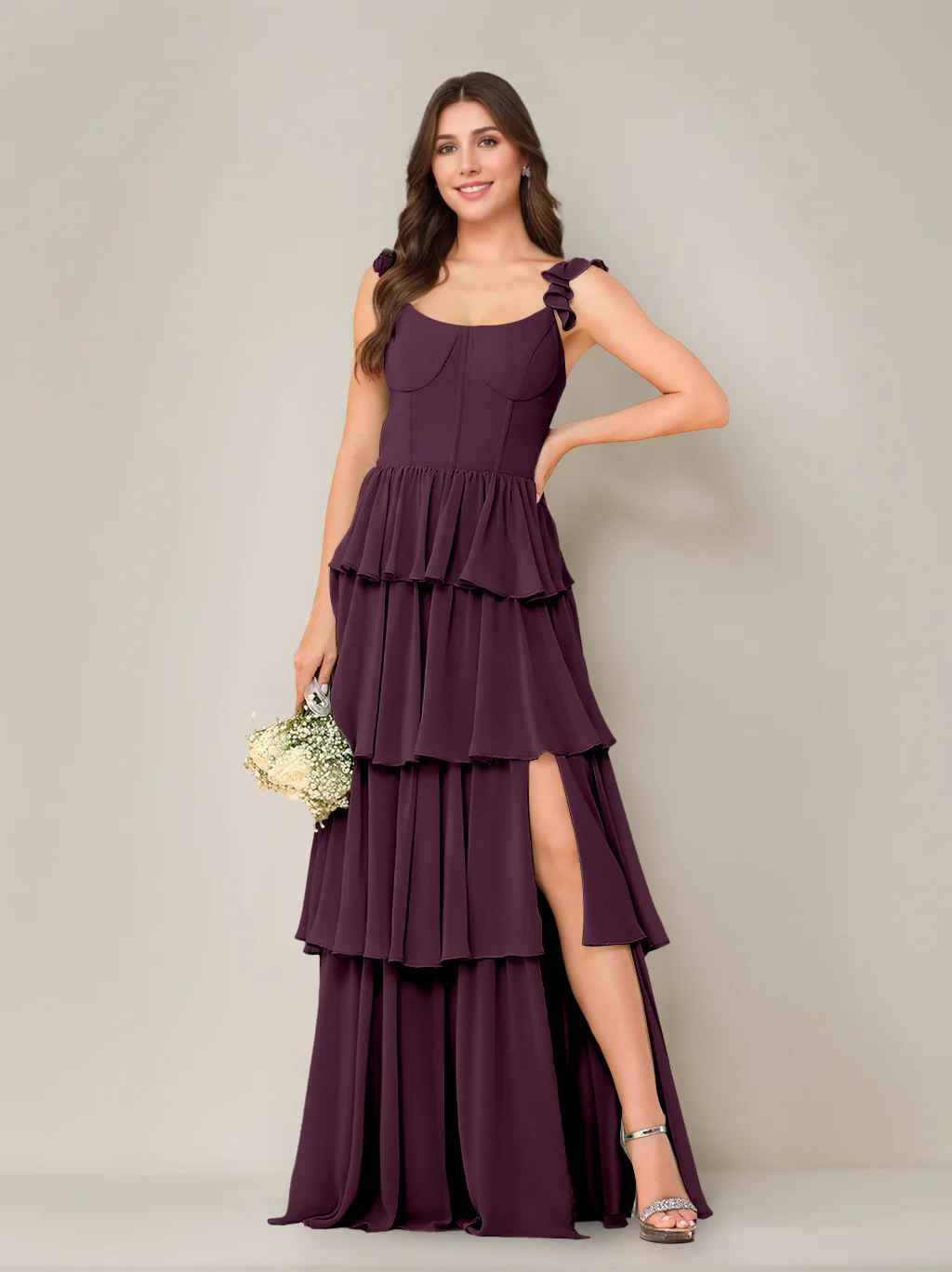 A-Line/Princess Scoop Neck Sleeveless Floor-Length Bridesmaid Dress with Ruffles & Split Side - Image 23