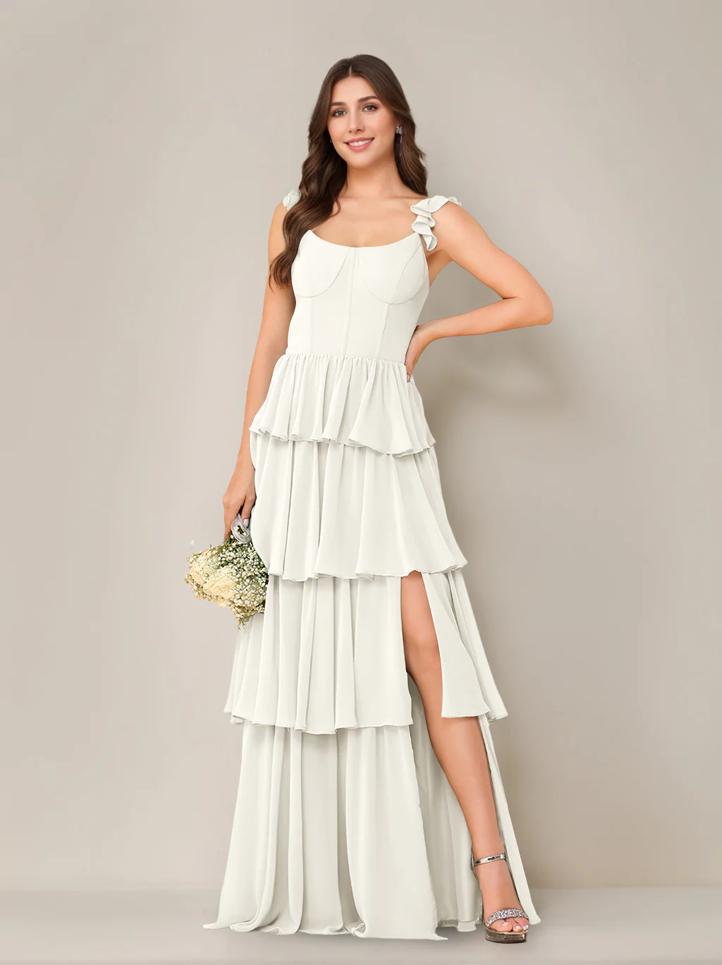 A-Line/Princess Scoop Neck Sleeveless Floor-Length Bridesmaid Dress with Ruffles & Split Side - Image 26