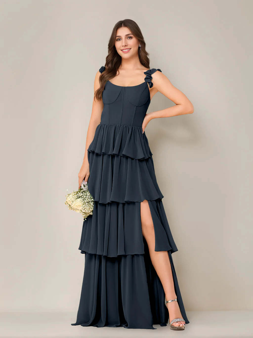 A-Line/Princess Scoop Neck Sleeveless Floor-Length Bridesmaid Dress with Ruffles & Split Side - Image 33