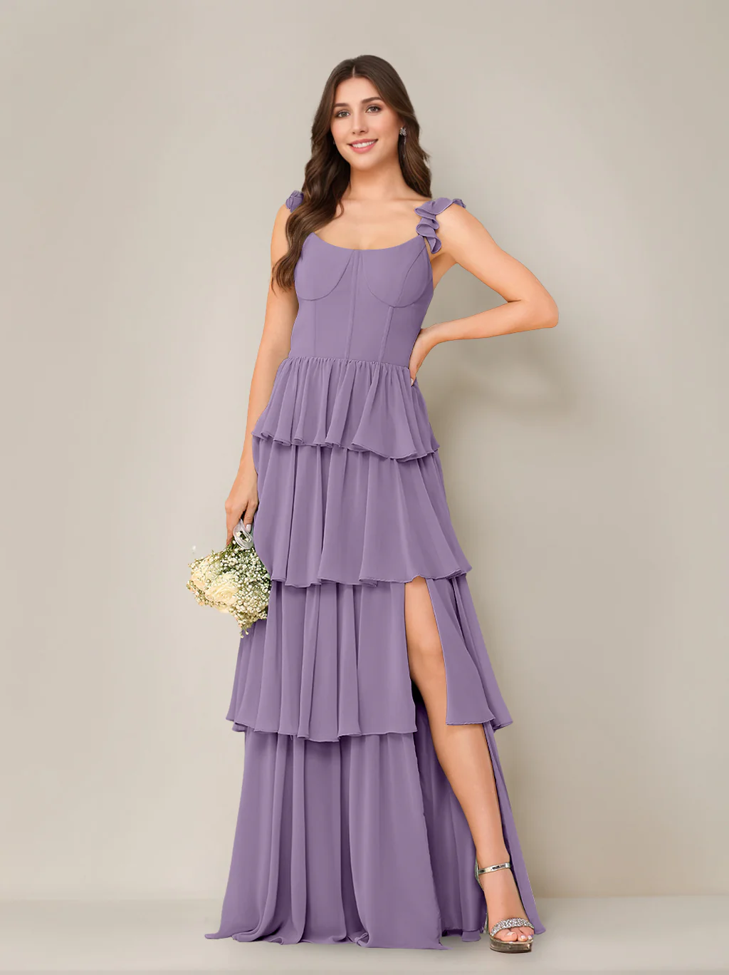 A-Line/Princess Scoop Neck Sleeveless Floor-Length Bridesmaid Dress with Ruffles & Split Side - Image 50