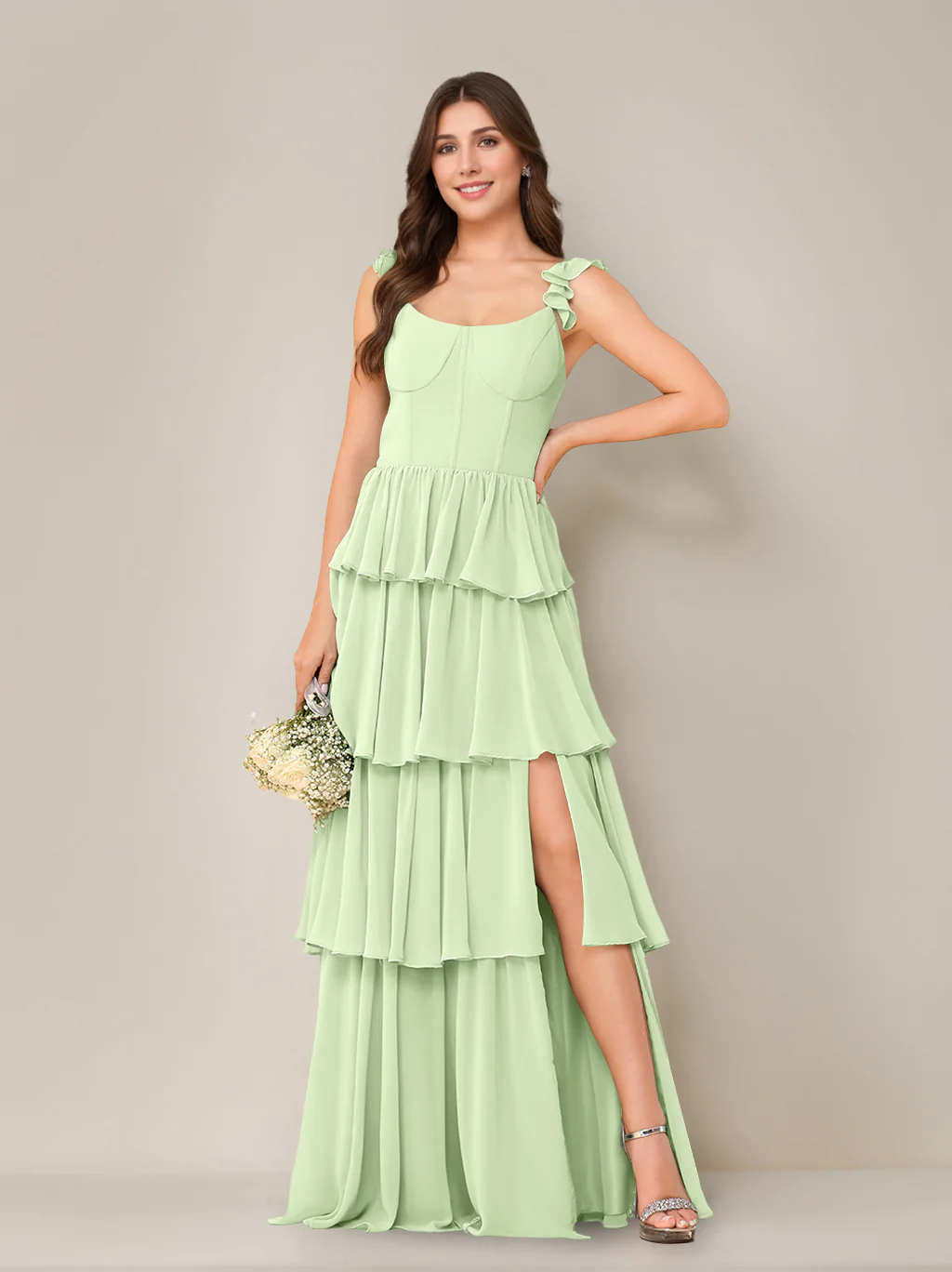 A-Line/Princess Scoop Neck Sleeveless Floor-Length Bridesmaid Dress with Ruffles & Split Side - Image 9