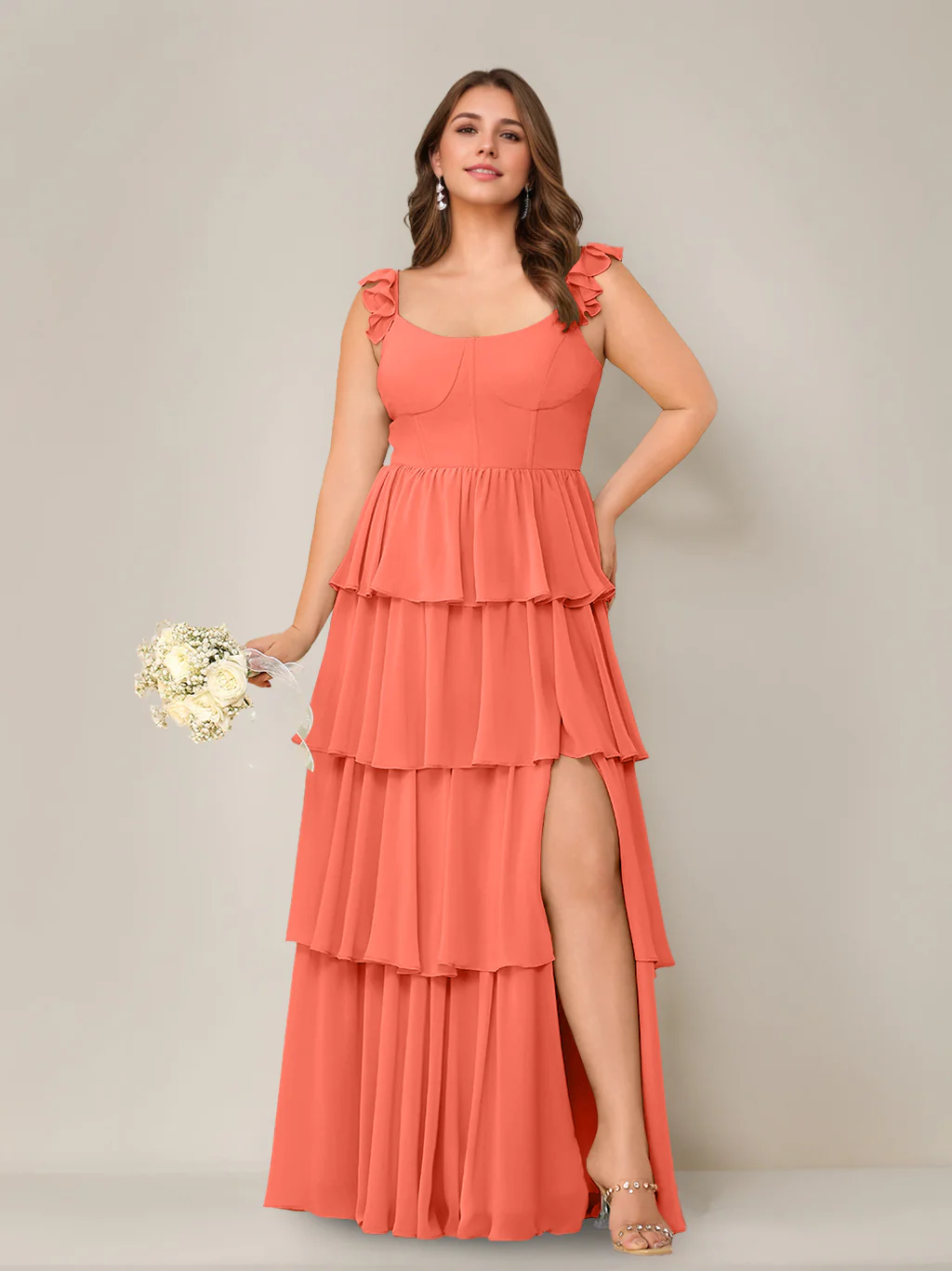 A-Line/Princess Scoop Neck Sleeveless Floor-Length Plus Size Bridesmaid Dress with Ruffles & Split Side - Image 36