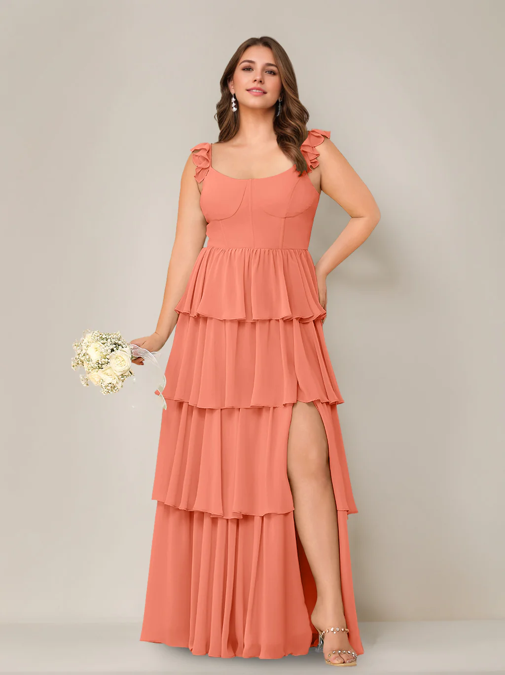 A-Line/Princess Scoop Neck Sleeveless Floor-Length Plus Size Bridesmaid Dress with Ruffles & Split Side - Image 51