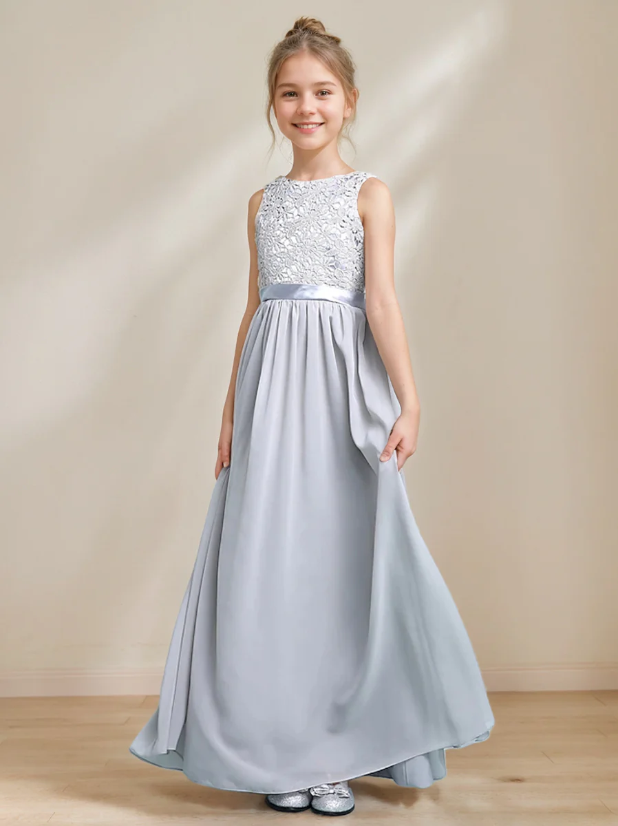 A-Line/Princess Scoop Neck Sleeveless Junior Girl Bridesmaid Dresses with Lace Appliques - Image 3