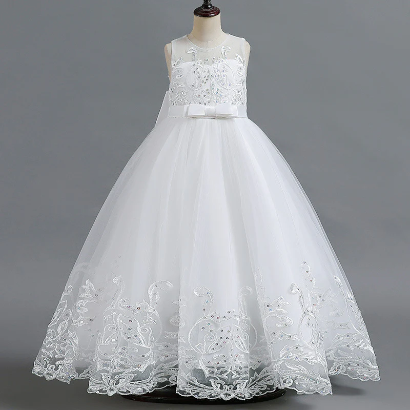 A-Line/Princess Scoop Neck Sleeveless Tulle Flower Girl Dress with Lace Appliques & Bow - Image 18