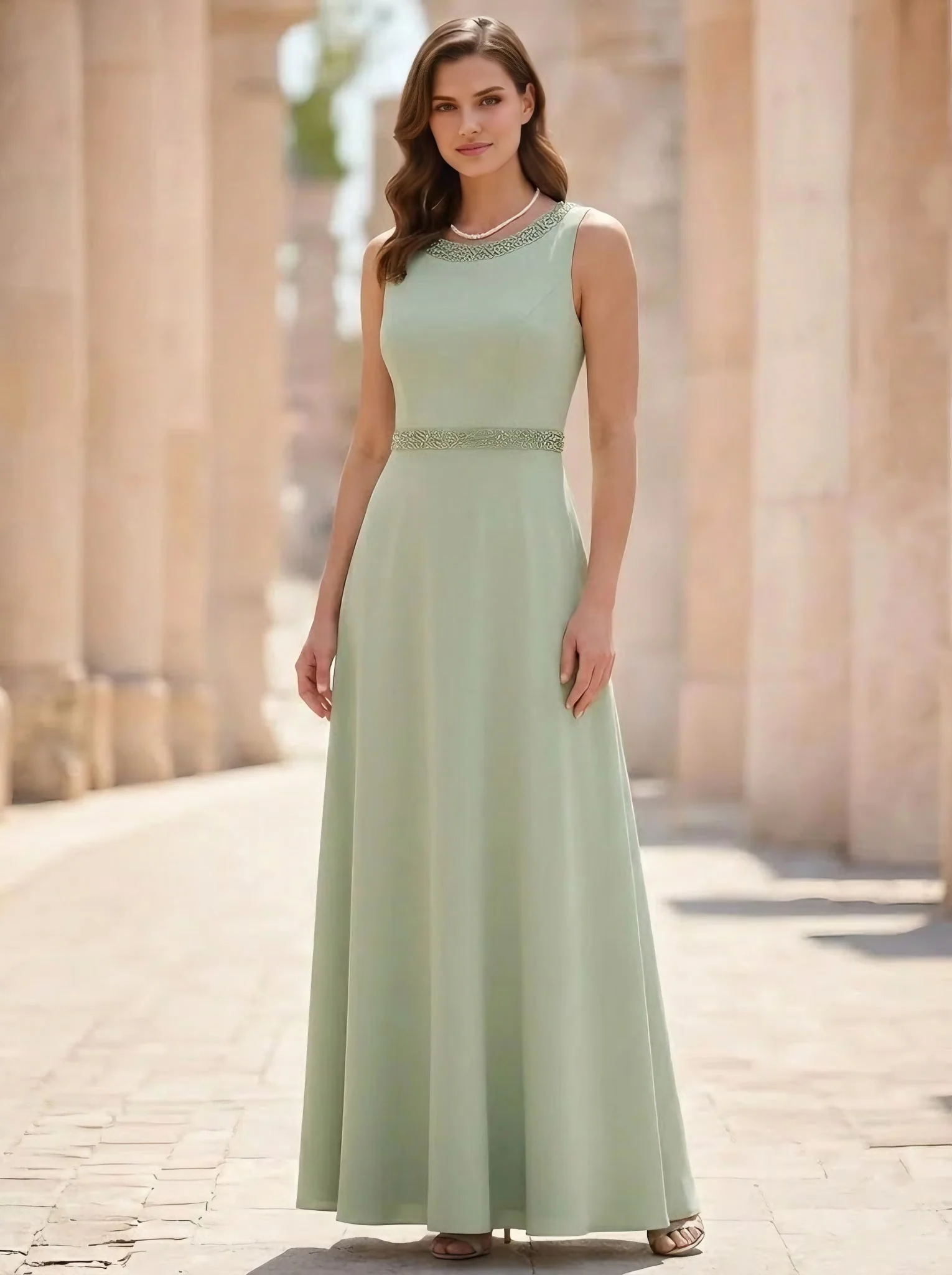A-Line/Princess Scoop Satin 2 Pieces Mother of the Bride Dresses with Jacket Ankle-Length 3/4 Sleeves Beading - Image 3