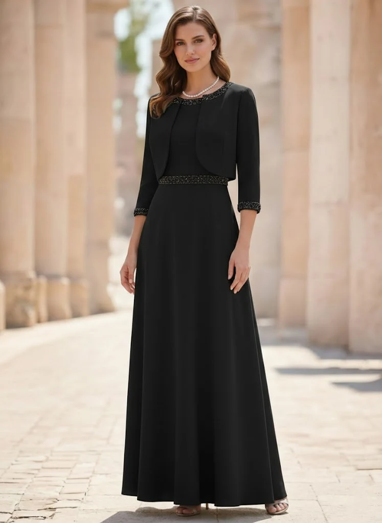 A-Line/Princess Scoop Satin 2 Pieces Mother of the Bride Dresses with Jacket Ankle-Length 3/4 Sleeves Beading - Image 5