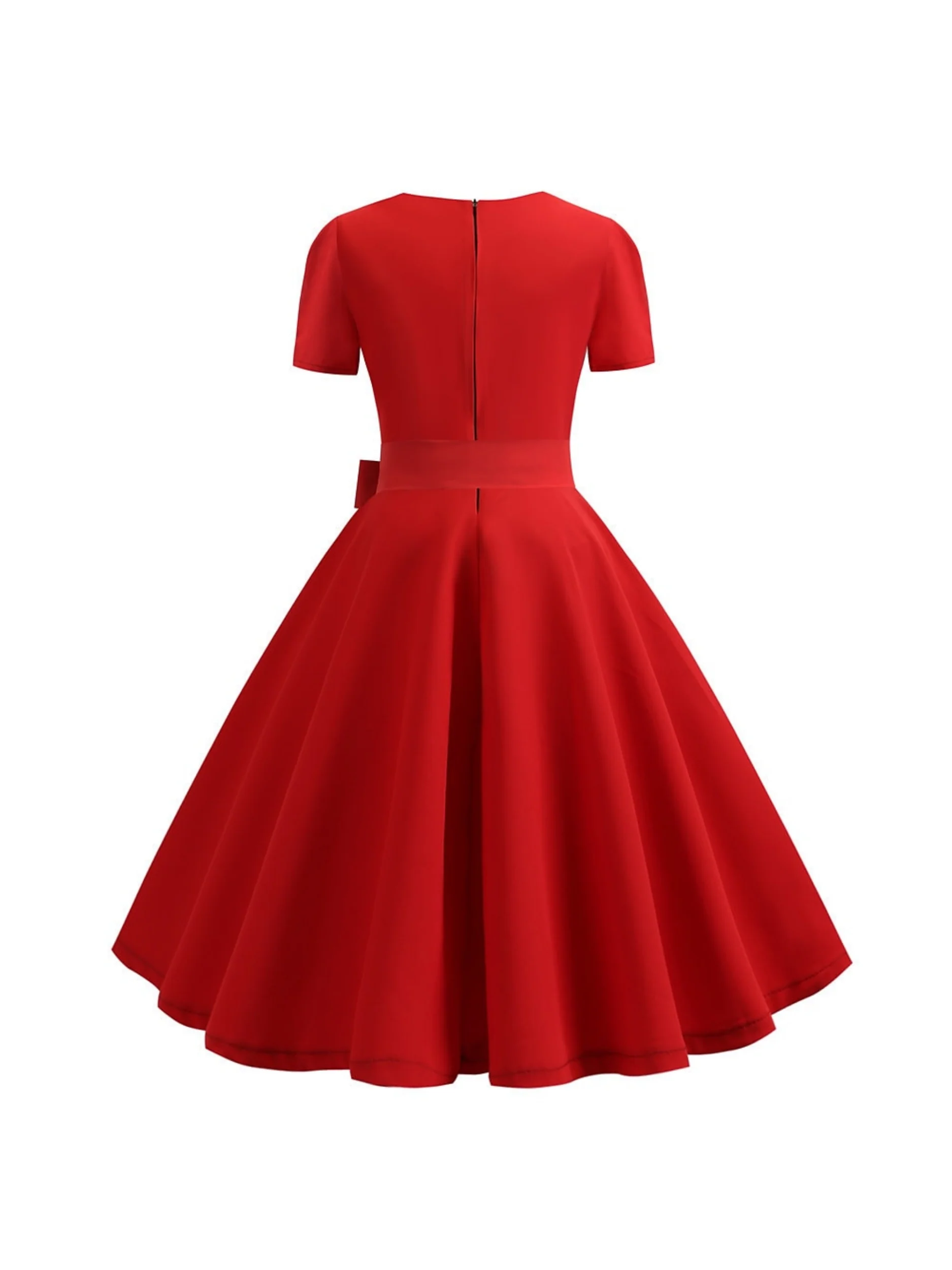A-Line/Princess Scoop Short Sleeves Tea-Length Vintage Dress With Knotbow - Image 4