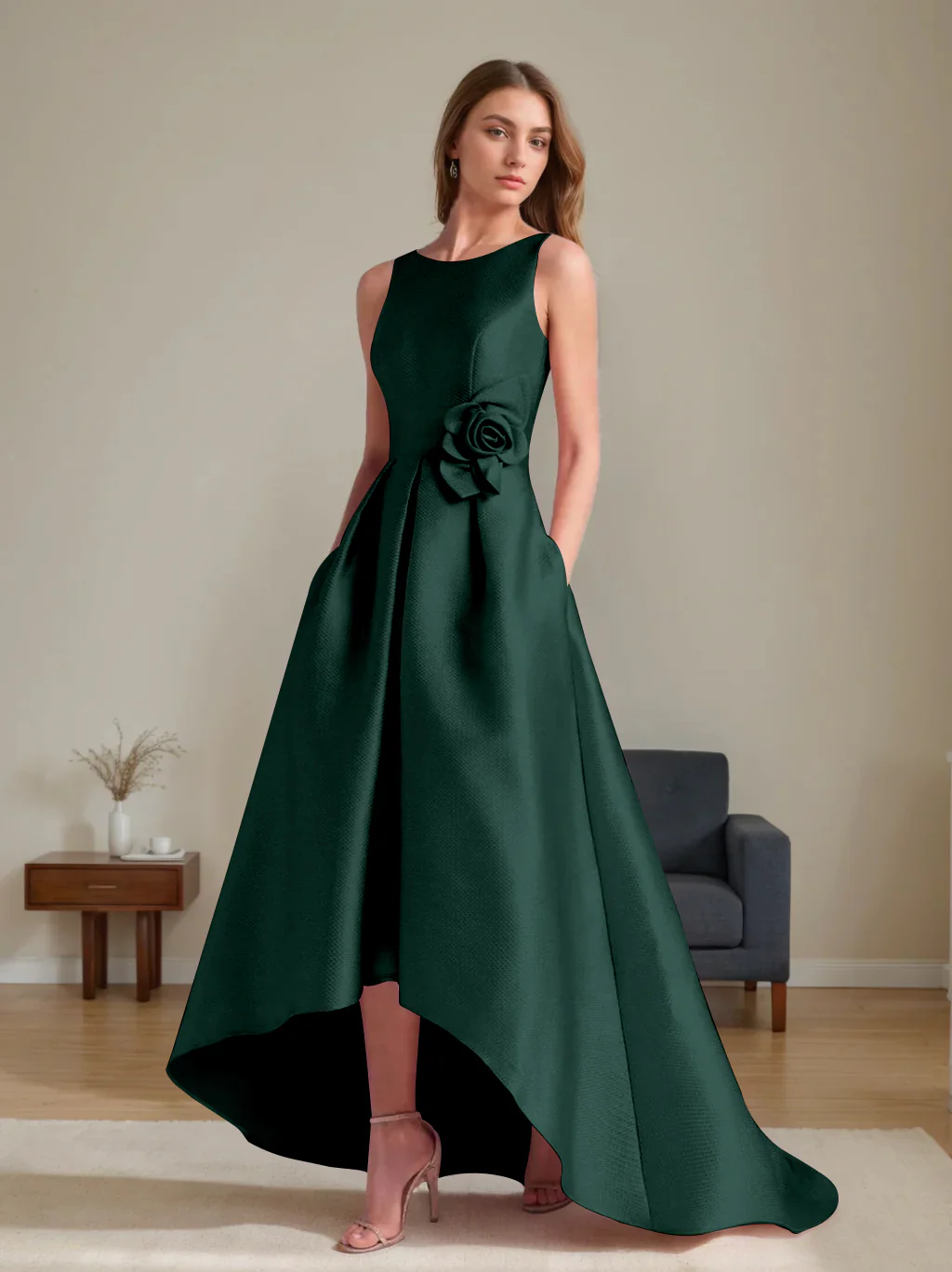 A-Line/Princess Scoop Sleeveless Asymmetrical Mother of the Bride & Groom Dresses with Flowers - Image 19