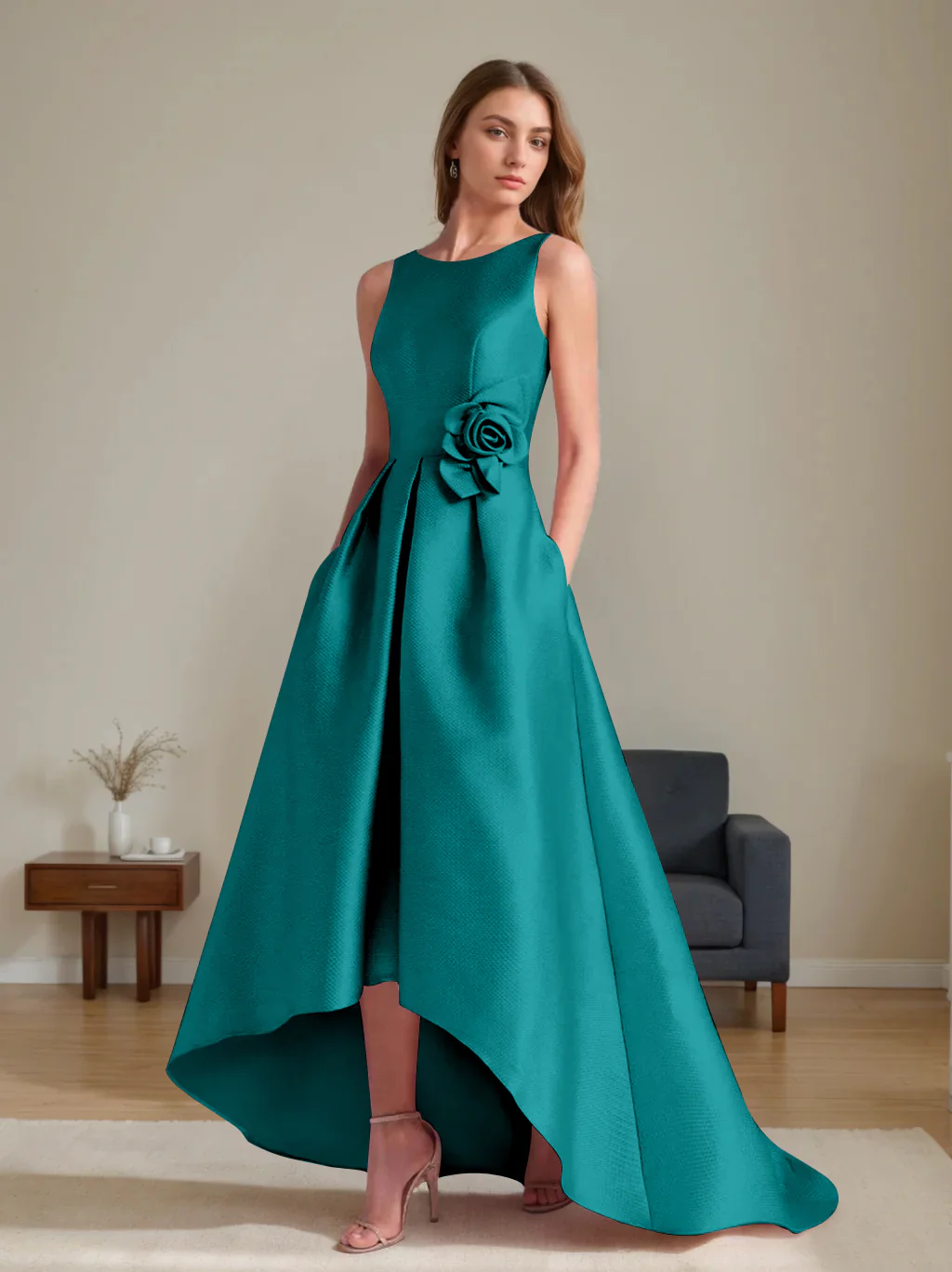 A-Line/Princess Scoop Sleeveless Asymmetrical Mother of the Bride & Groom Dresses with Flowers - Image 47