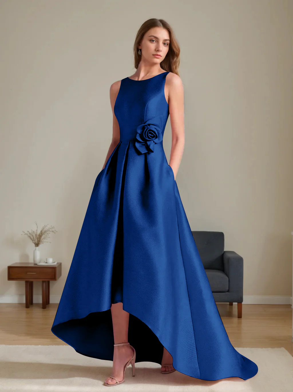 A-Line/Princess Scoop Sleeveless Asymmetrical Mother of the Bride & Groom Dresses with Flowers - Image 56