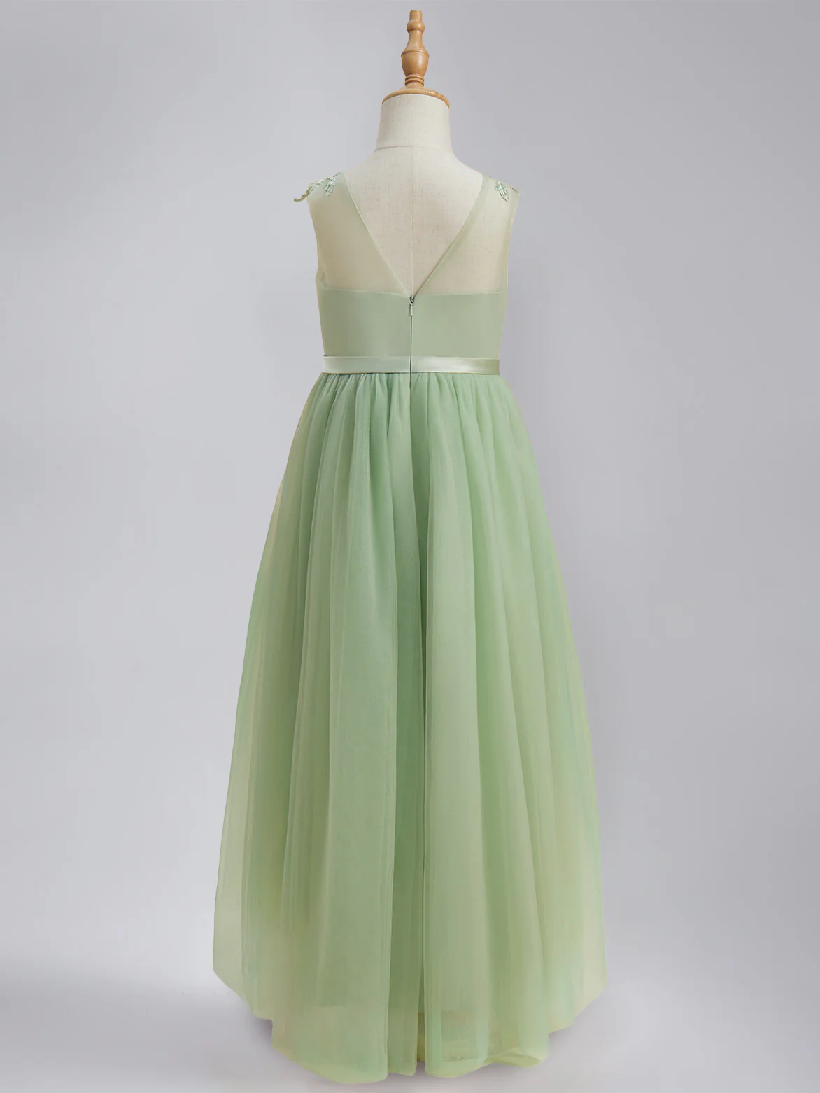 A-Line/Princess Scoop Sleeveless Asymmetrical Pleated Flower Girl Dresses with Sash & Lace Appliques - Image 4
