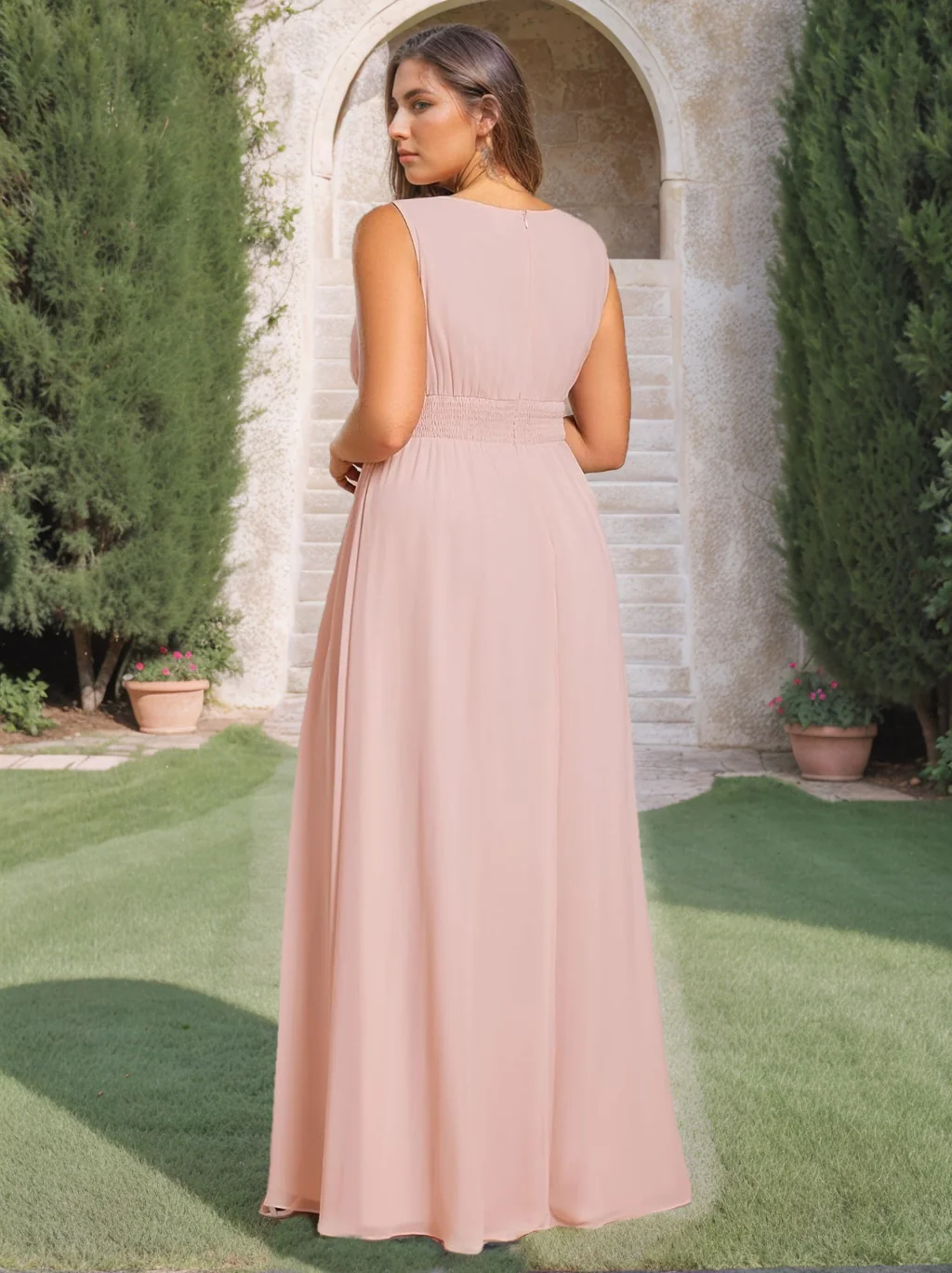 A-Line/Princess Scoop Sleeveless Floor-Length Plus Size Bridesmaid Dress - Image 2