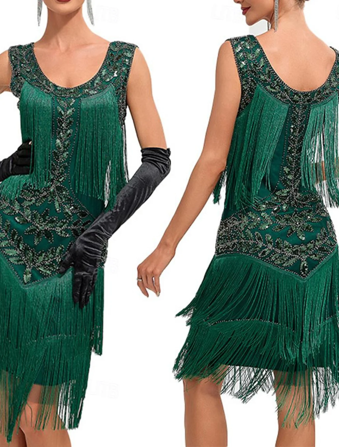 A-Line/Princess Scoop Sleeveless Knee-Length Vintage Dress with Sequins &Tassel Fringe - Image 3