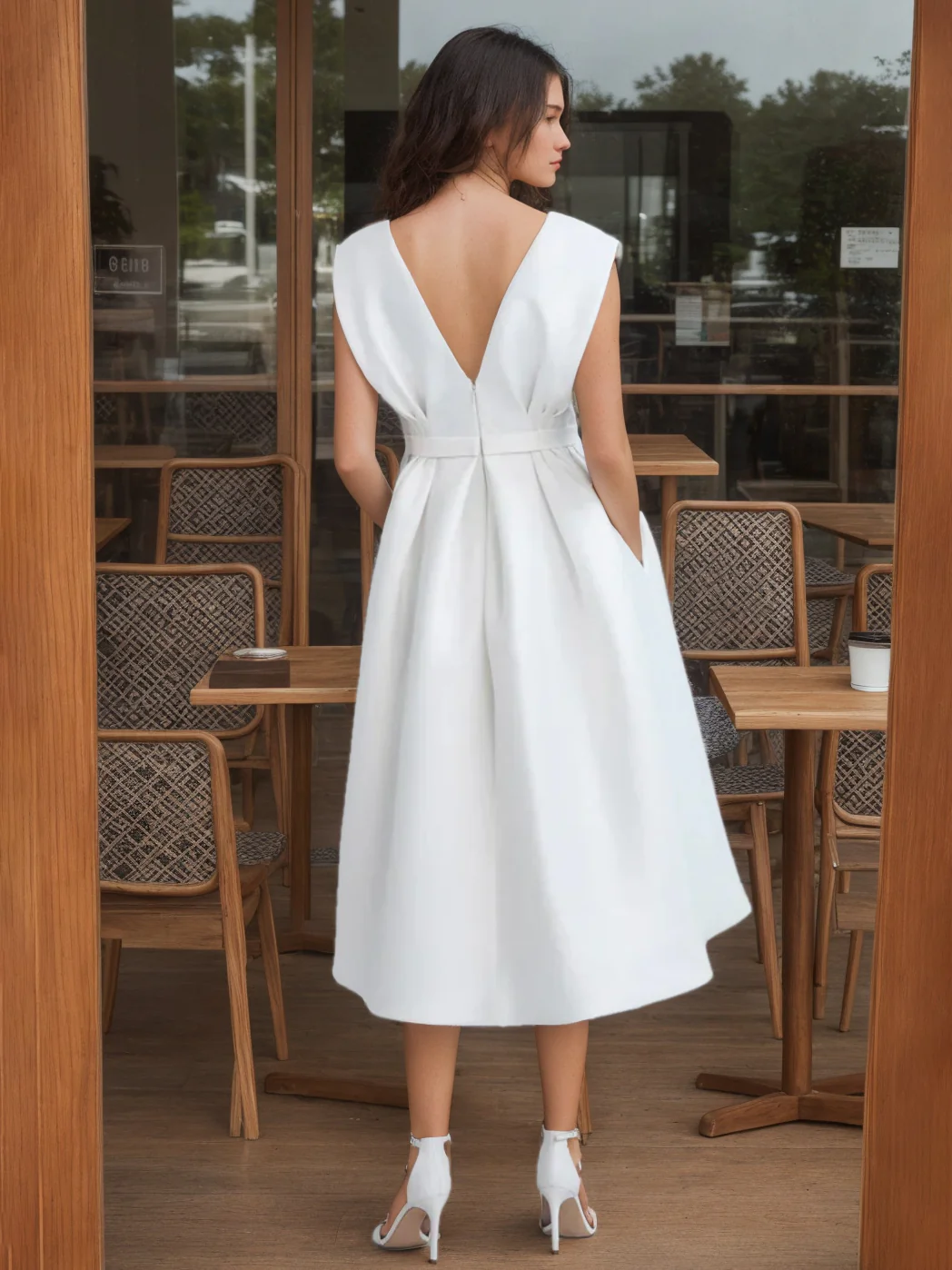 A-Line/Princess Scoop Sleeveless Tea Length Wedding Dress With Ruffles - Image 2