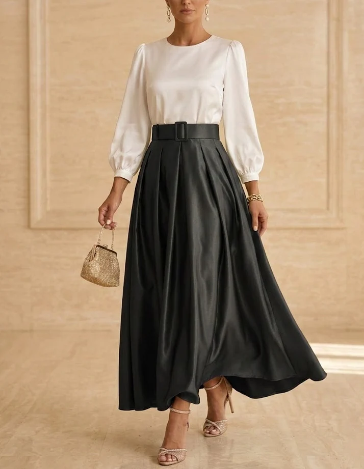 A-Line/Princess Scoop Taffeta Mother of the Bride Dresses Long Sleeves Ankle-Length Pleated - Image 4