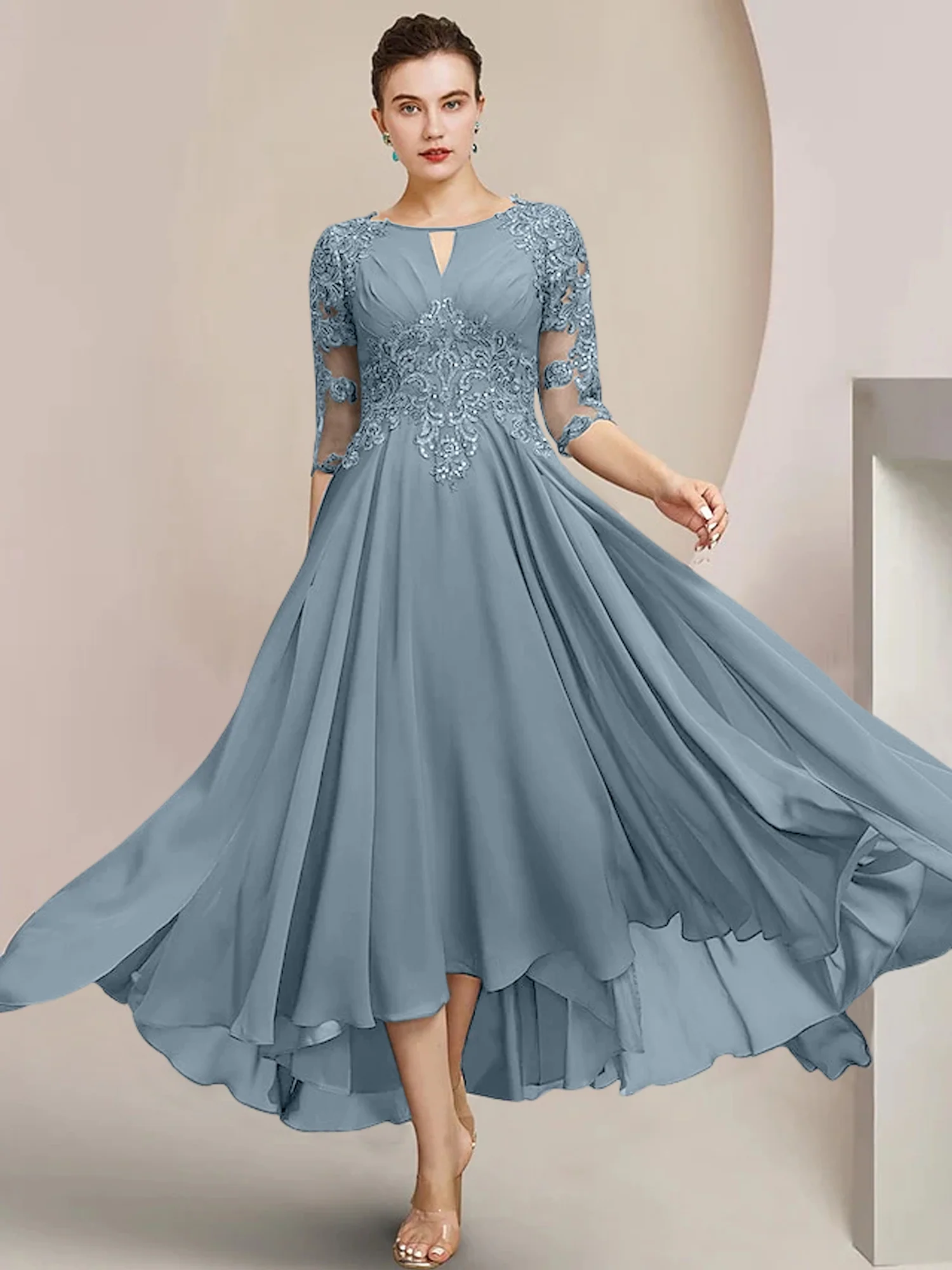 A-Line/Princess Scoop Tea-Length Mother of the Bride Dresses - Image 14