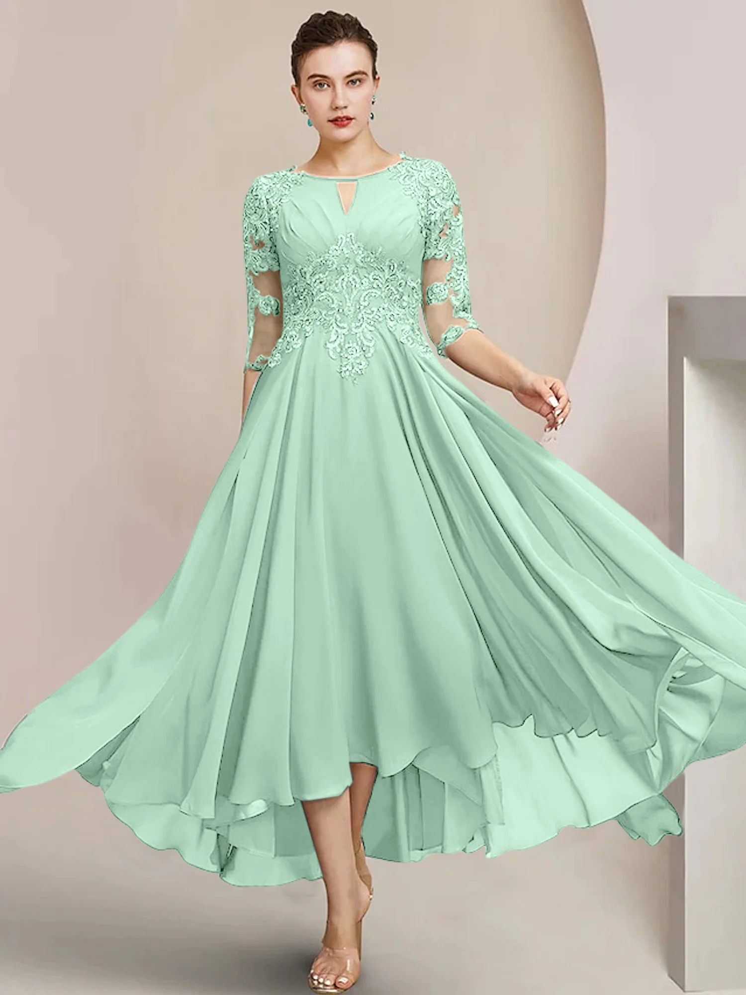 A-Line/Princess Scoop Tea-Length Mother of the Bride Dresses - Image 39