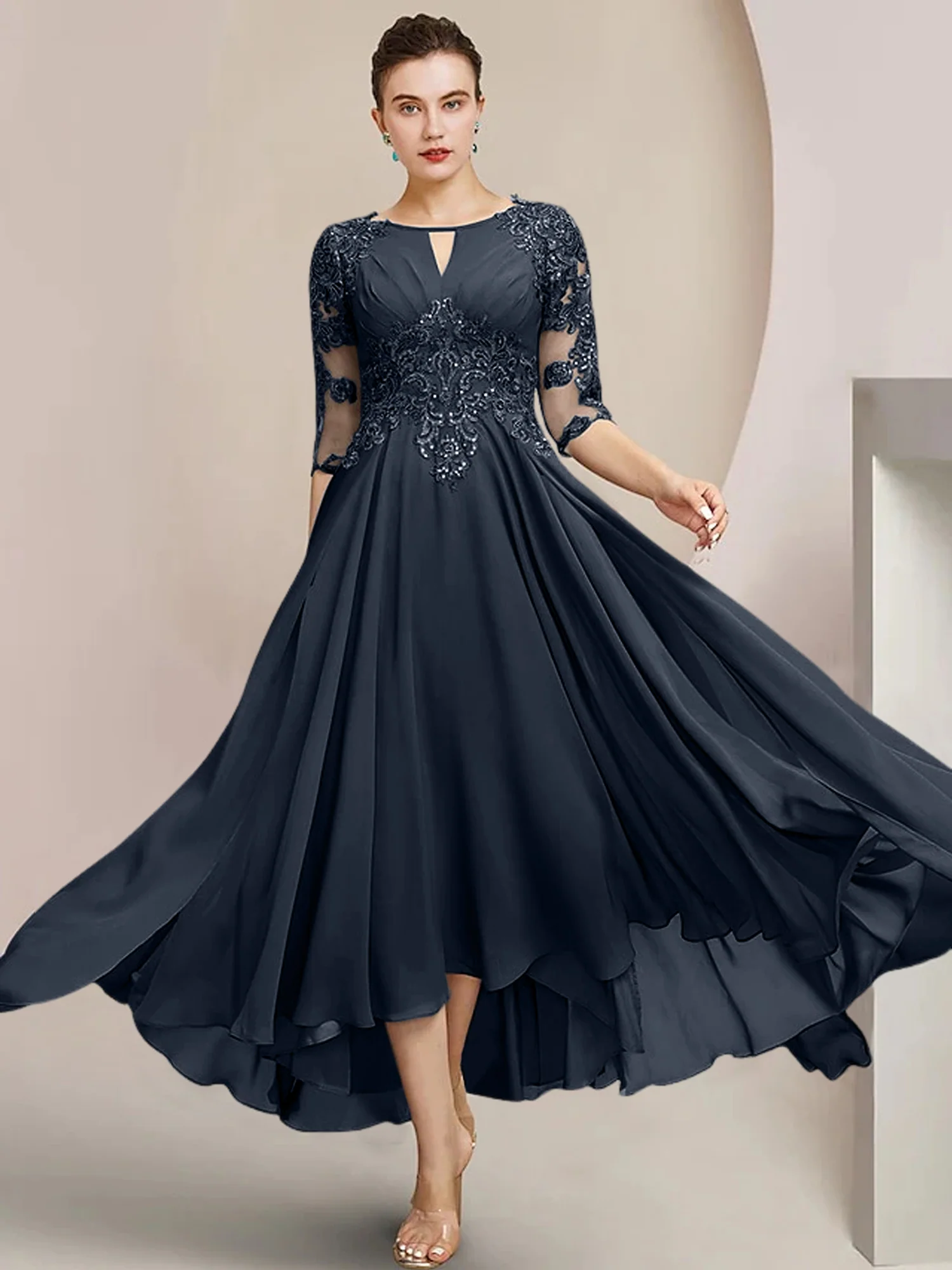 A-Line/Princess Scoop Tea-Length Mother of the Bride Dresses - Image 43