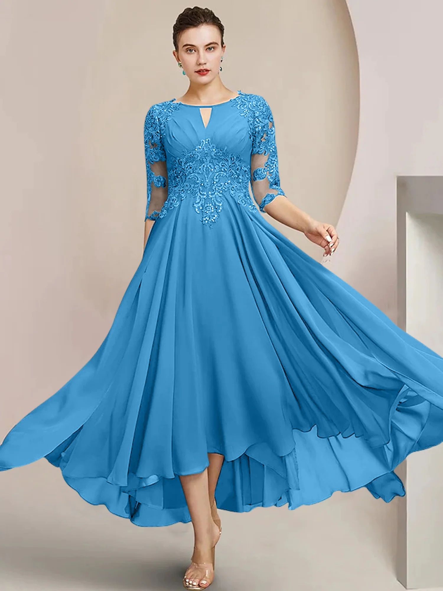 A-Line/Princess Scoop Tea-Length Mother of the Bride Dresses - Image 44