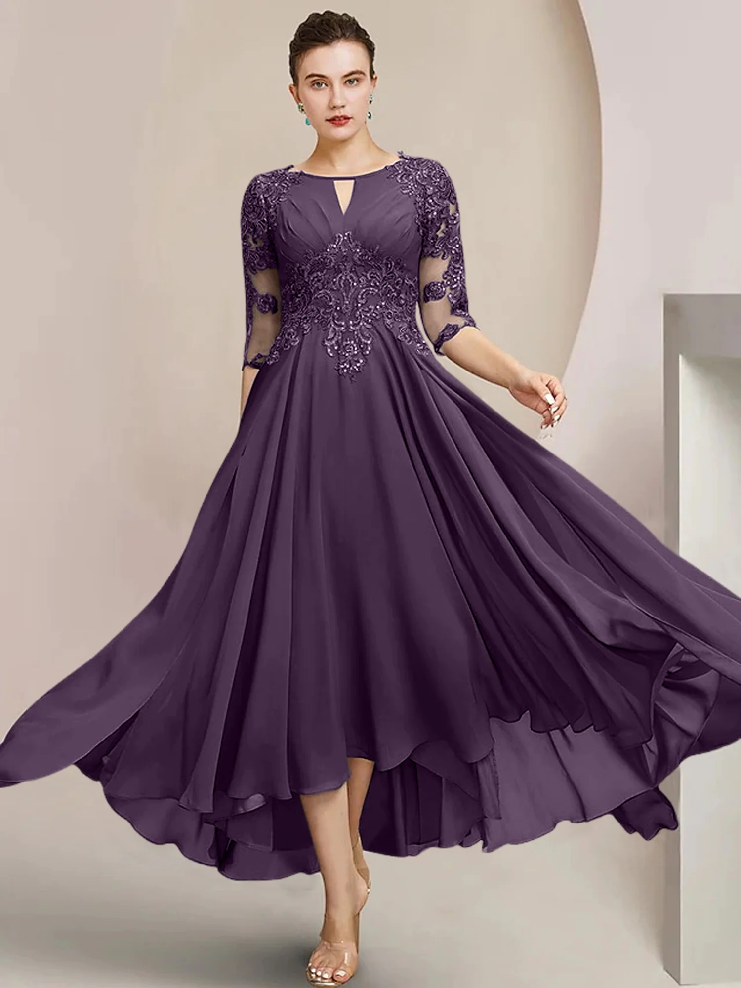 A-Line/Princess Scoop Tea-Length Mother of the Bride Dresses - Image 53