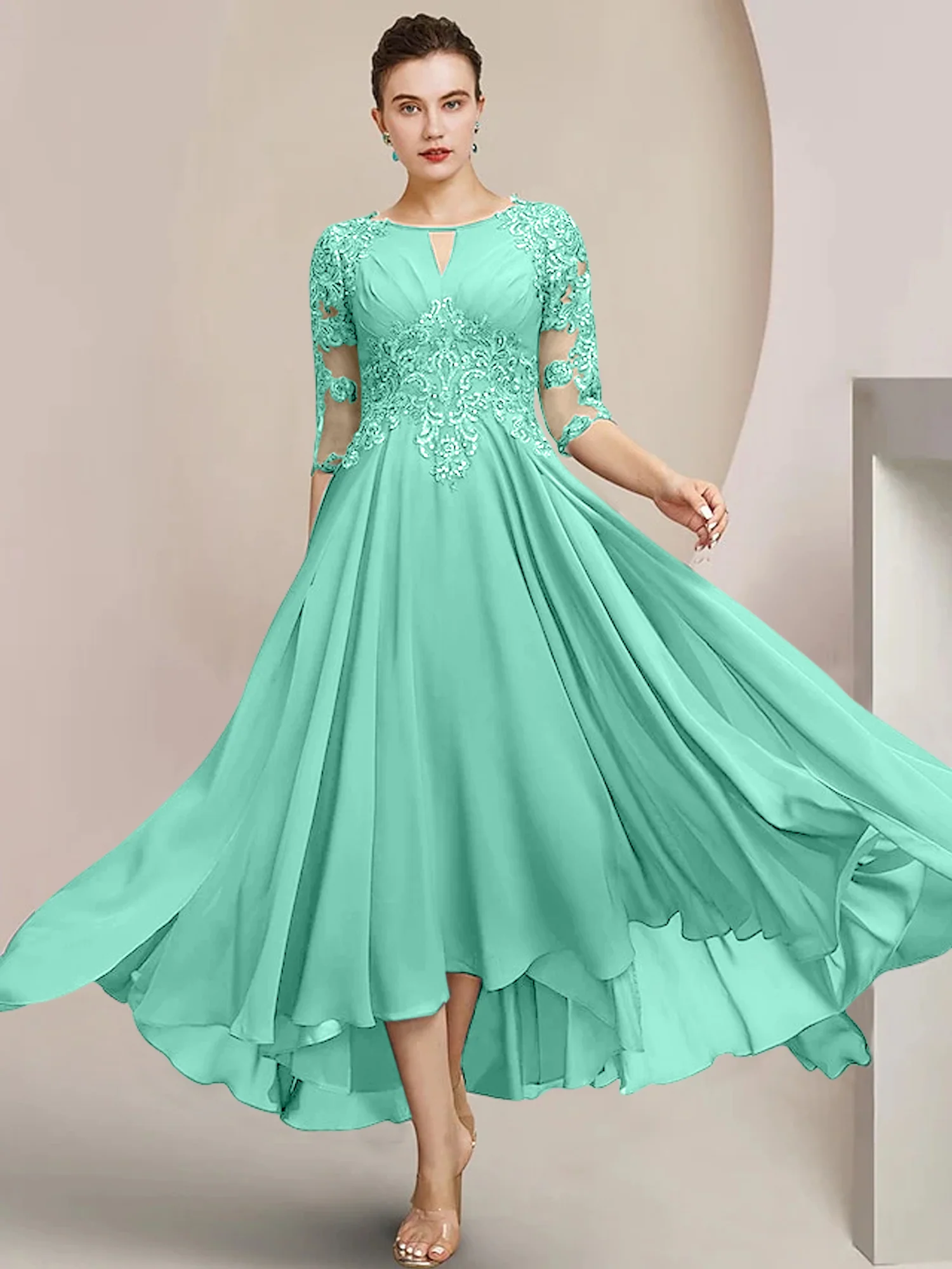 A-Line/Princess Scoop Tea-Length Mother of the Bride Dresses - Image 63