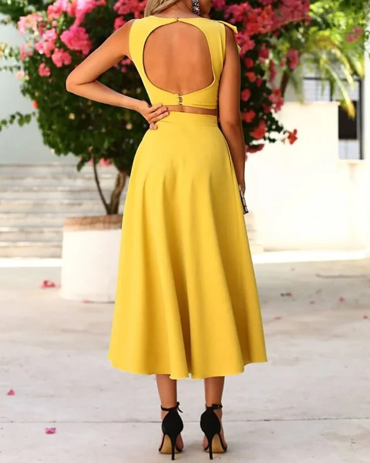 Two Piece A-Line Wedding Guest Cocktail Dresses Scoop Tea-Length Sleeves With Ruffles - Image 3