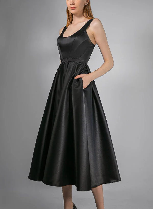 A-Line/Princess Scoop Tea-Length Wedding Dress - Image 3